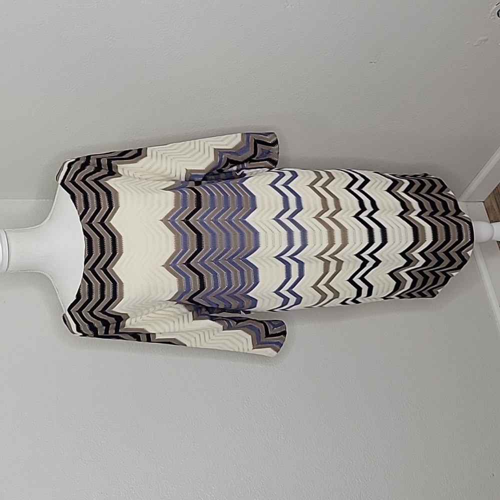 Phoebe Couture Beige Stripe Pattern Knitted Dress